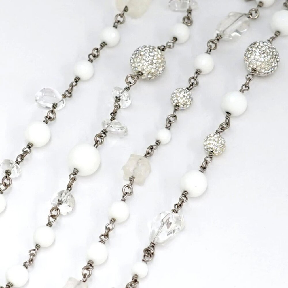 CHANEL CC Logos White Stone Gripoix Cube Necklace 36" Silver Tone B10A Auth - Picture 4 of 7